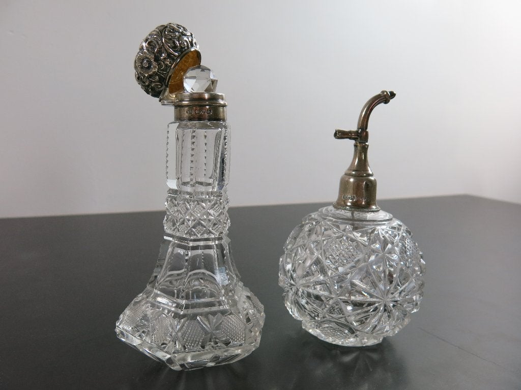   kristallen parfumflessen met sterling zilveren dop 1900, Ophalen of Verzenden