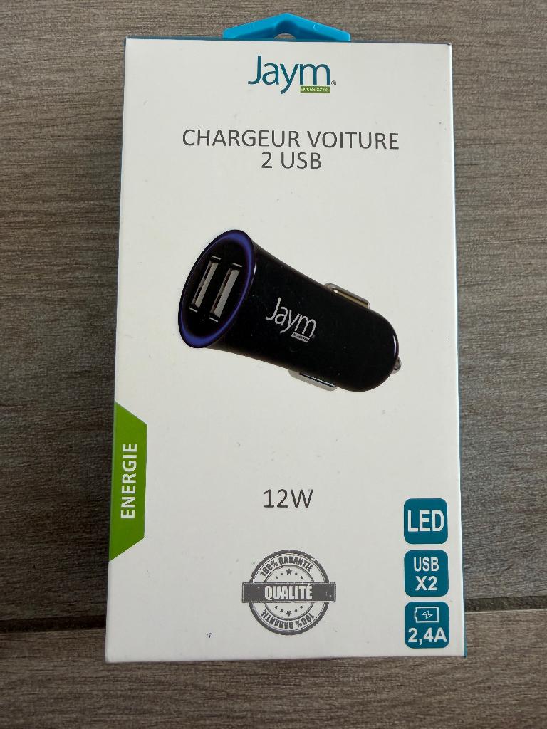 Jaym Dual USB Autolader - 12W - Met LED-verlichting, Télécoms, Chargeurs de voiture, Enlèvement, Neuf