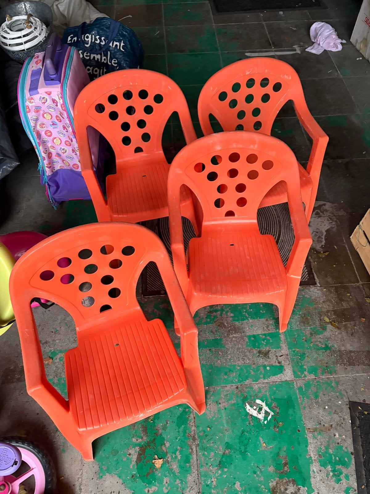 4 chaises de jardin enfant, Enlèvement, Utilisé, Plastique, Empilable