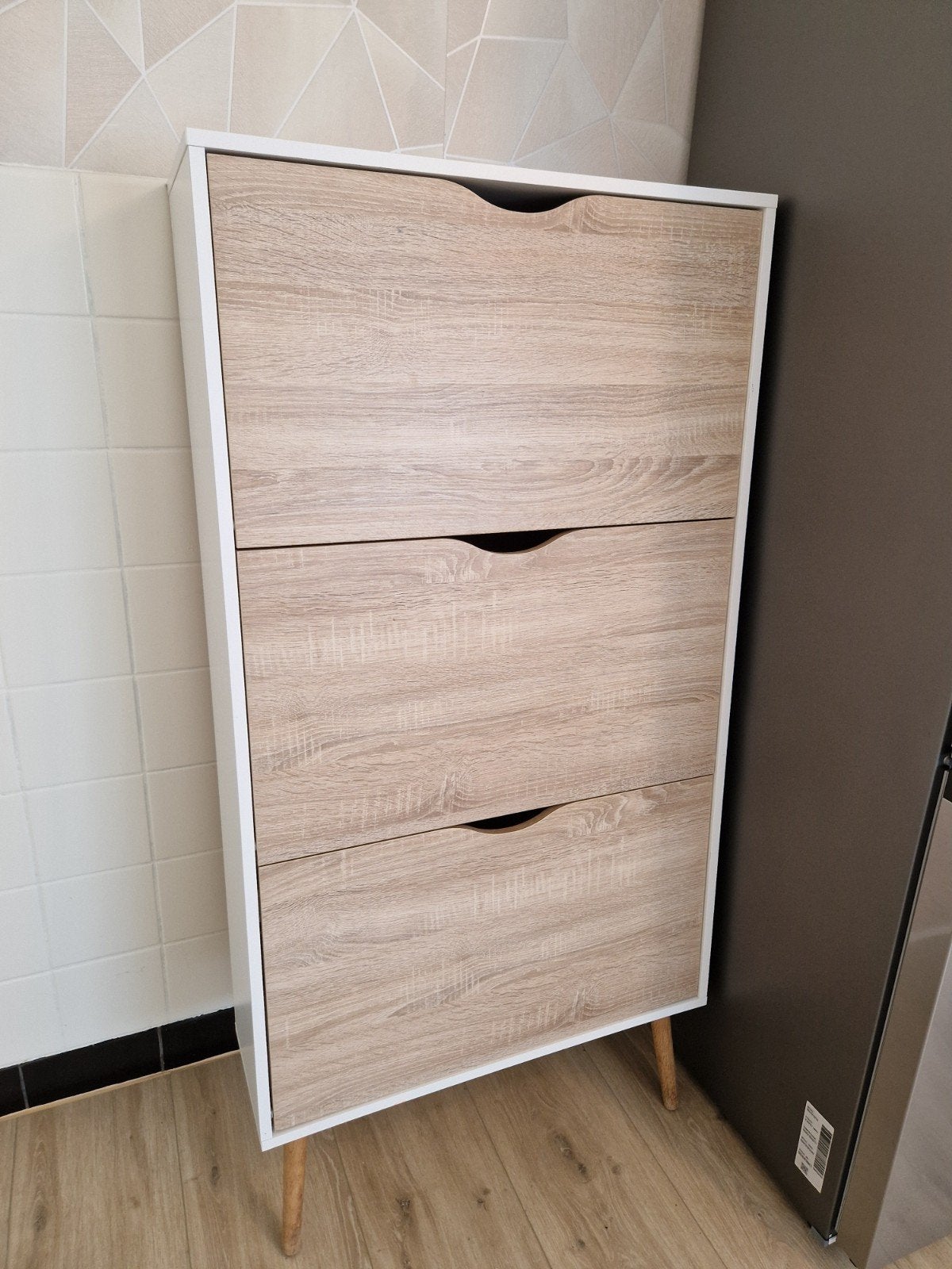 Schoenenkast met 3 lades - Hout en wit, Ophalen