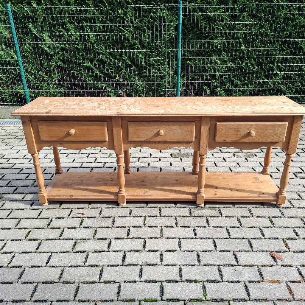 Landelijk houten dressoir 190 cm – 3 laden – met onderplank, Ophalen, Gebruikt, 150 tot 200 cm, Landelijk