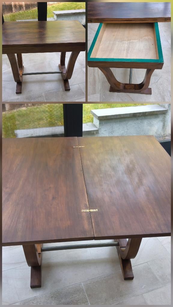 Ancienne table d’appoint et jeux en bois style Art Déco, Enlèvement