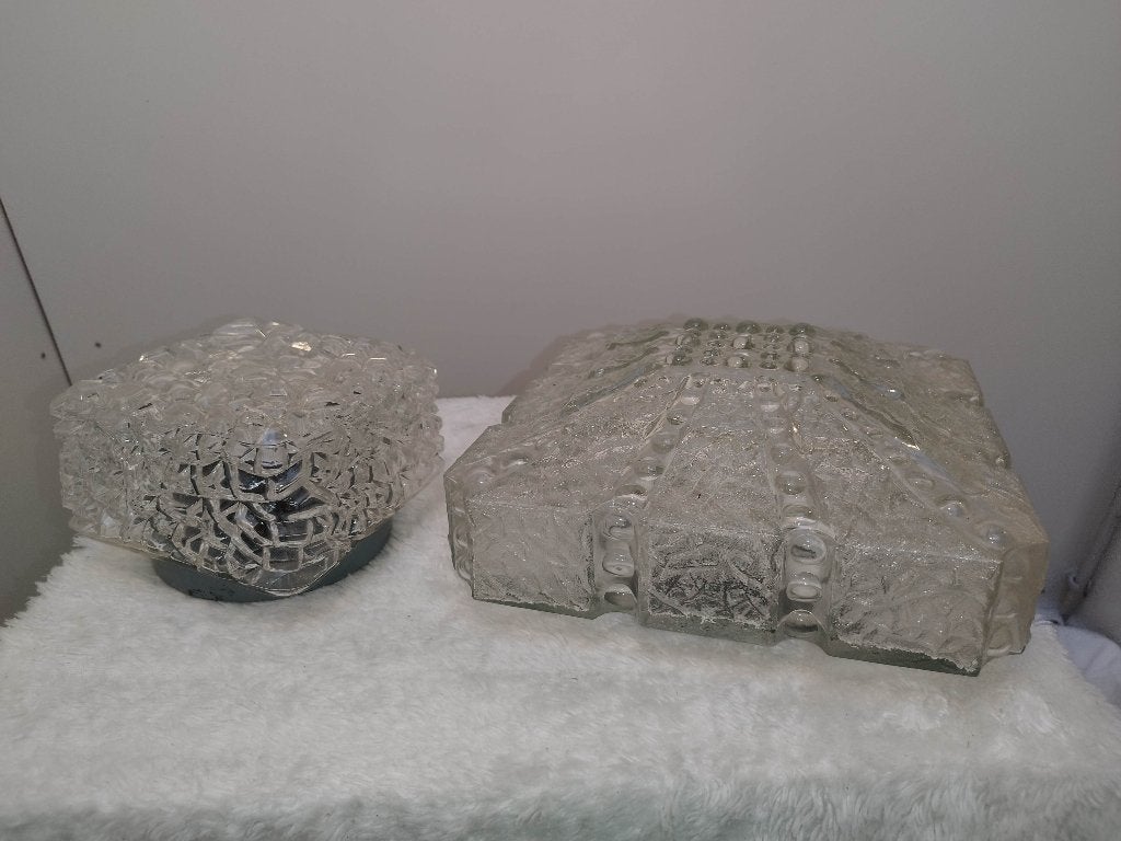 plafonniers / appliques vintage 70s en verre moulé glacé, Maison & Meubles, Enlèvement ou Envoi, Utilisé, Verre