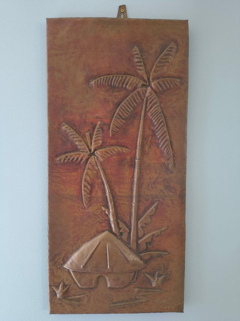 Koperen wandpaneel - gesigneerd KALUMBA G. 1967, Ophalen, Gesigneerd, Overige materialen