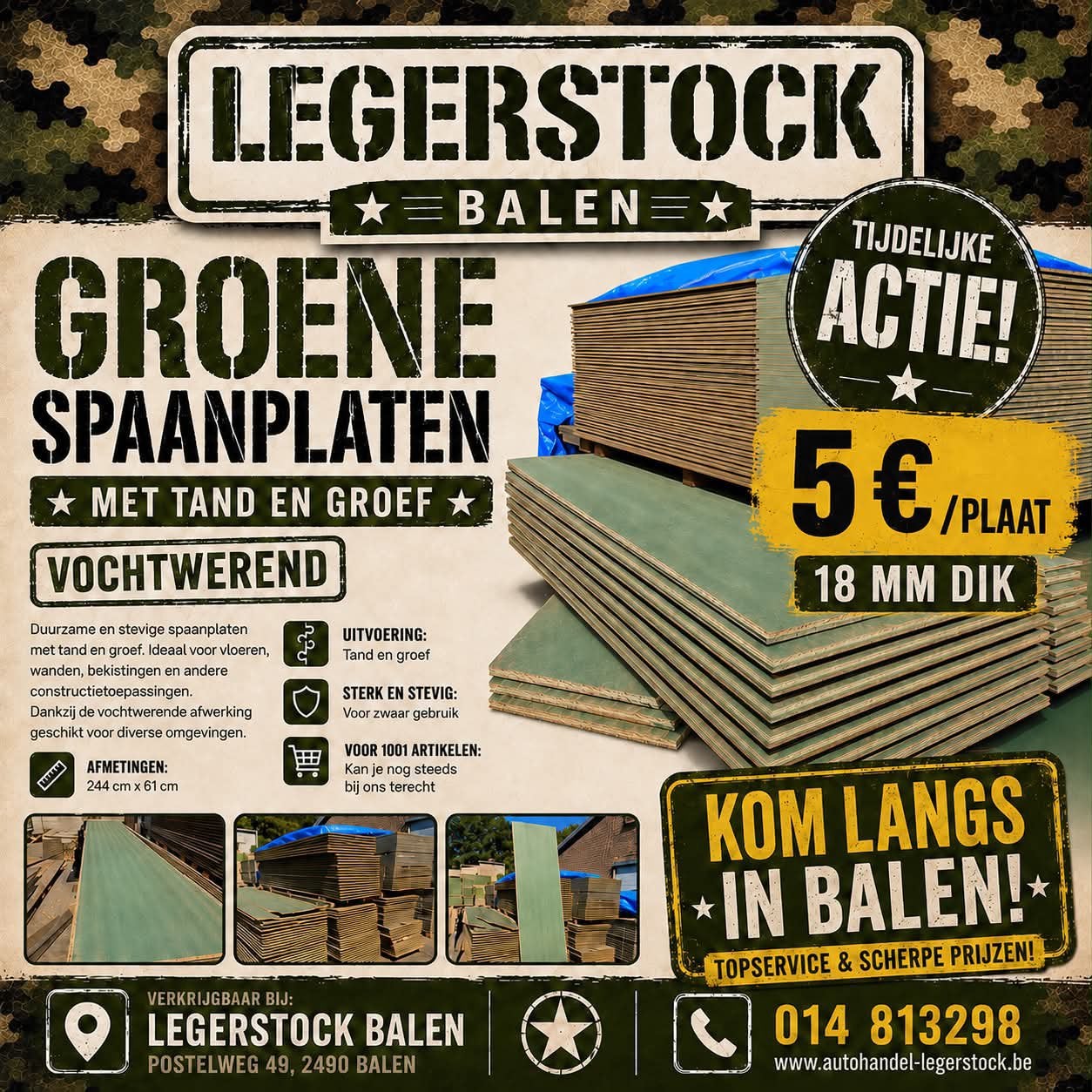Groene vochtwerende spaanplaat SPOTPRIJS, Doe-het-zelf en Bouw, Hout en Planken, Ophalen, Zo goed als nieuw, Minder dan 25 mm