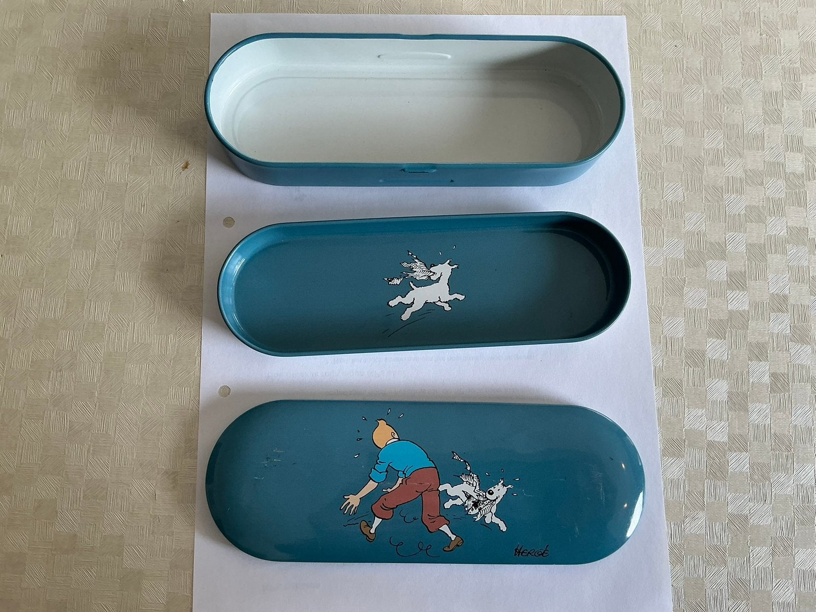 Boîte à crayons HERGE Tintin bleue 2005 Moulinsart, Enlèvement ou Envoi, Tintin, Utilisé