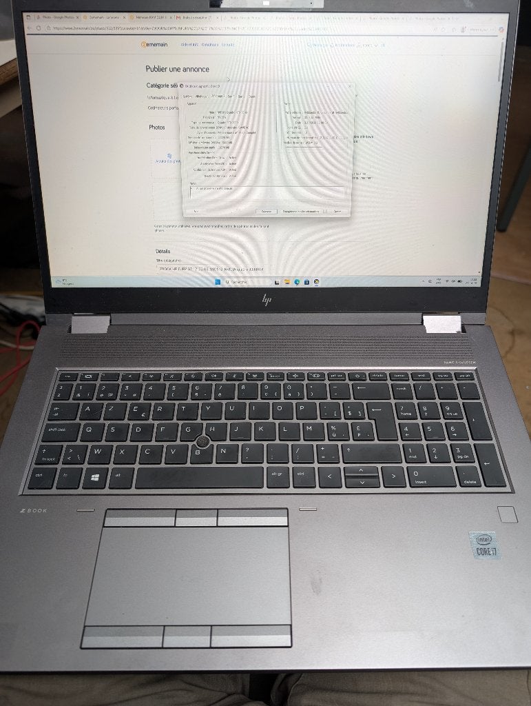 ZBOOK HP FURY G7 17 ,32 GB, SSD512, NVIDIA quadro 3000RTX, Hp, Intel i7, 32 GB, Reconditionné
