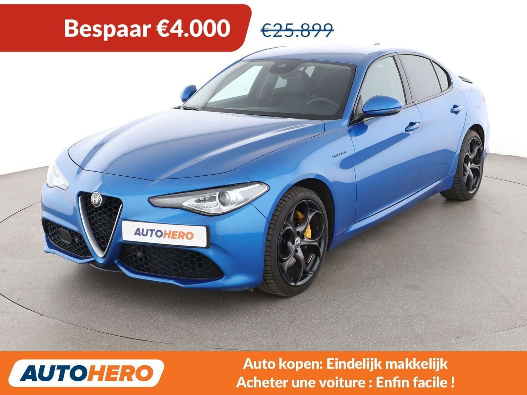 Alfa Romeo Giulia 2.0 Turbo Veloce (bj 2018, automaat), Auto's, Alfa Romeo, Automaat, 4 deurs, Zwart, Blauw