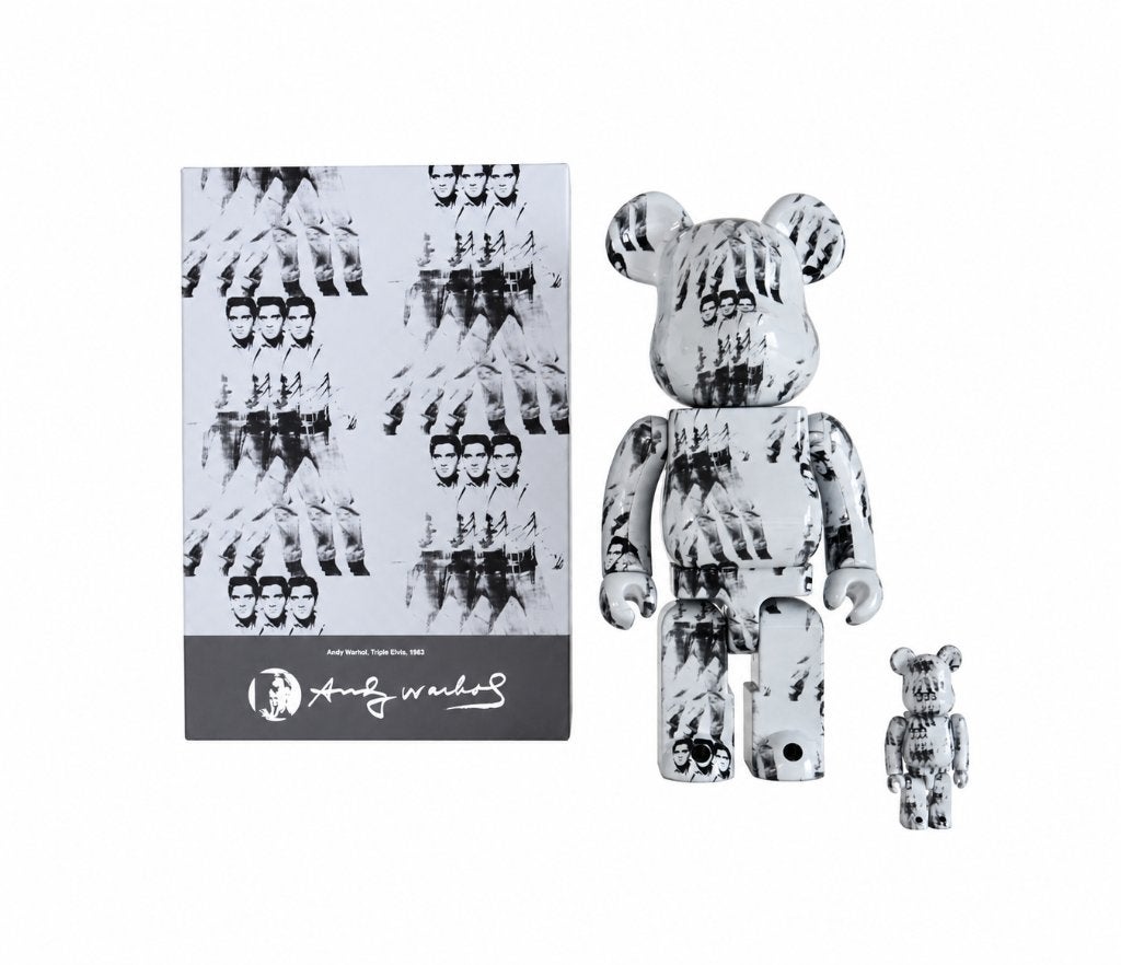 BE@RBRICK Andy Warhol 'Triple Elvis' (400%) van Medicom Toy,, Antiquités & Art, Enlèvement ou Envoi, Plastique, Marqué