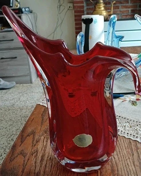 Vintage rode glazen vaas | Artisanat Braine-le-Comte, Verzenden