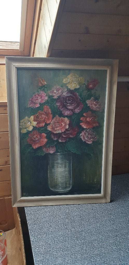 Schilderij op doek met bloemenvaas, Antiquités & Art, Art | Peinture | Classique, Enlèvement ou Envoi, Fleurs, Toile