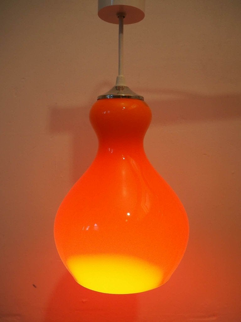 Mid-Century oranje opaline hanglamp, 1970s, Antiek en Kunst, Ophalen of Verzenden
