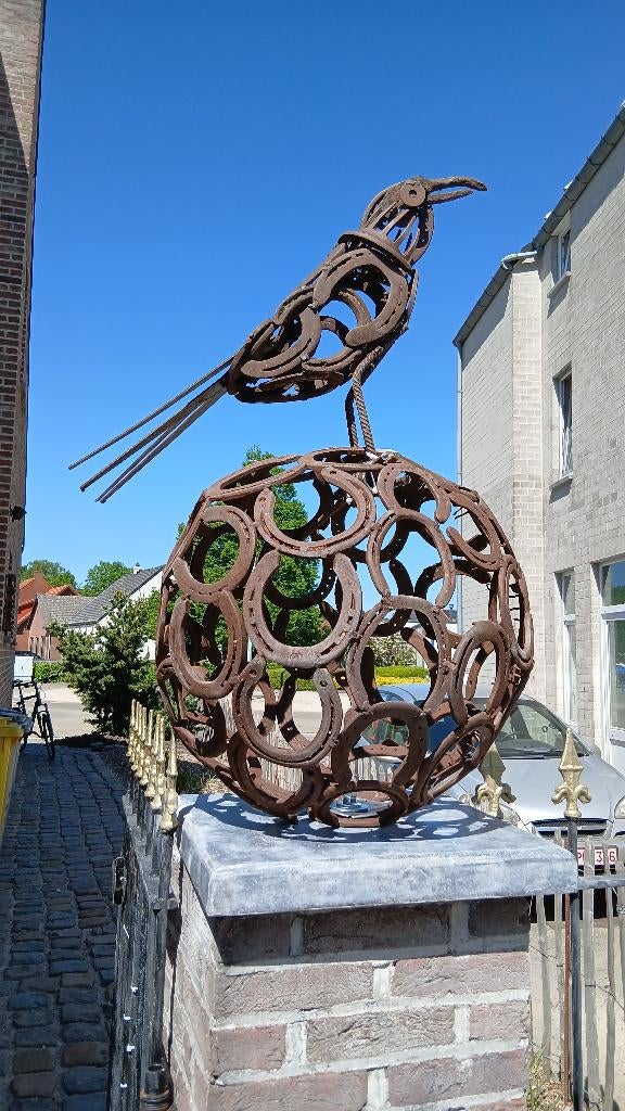 tuinbeeld , kraai van hoefijzers gemaakt , kunstwerk, Ophalen, Nieuw, Metaal, Dierenbeeld