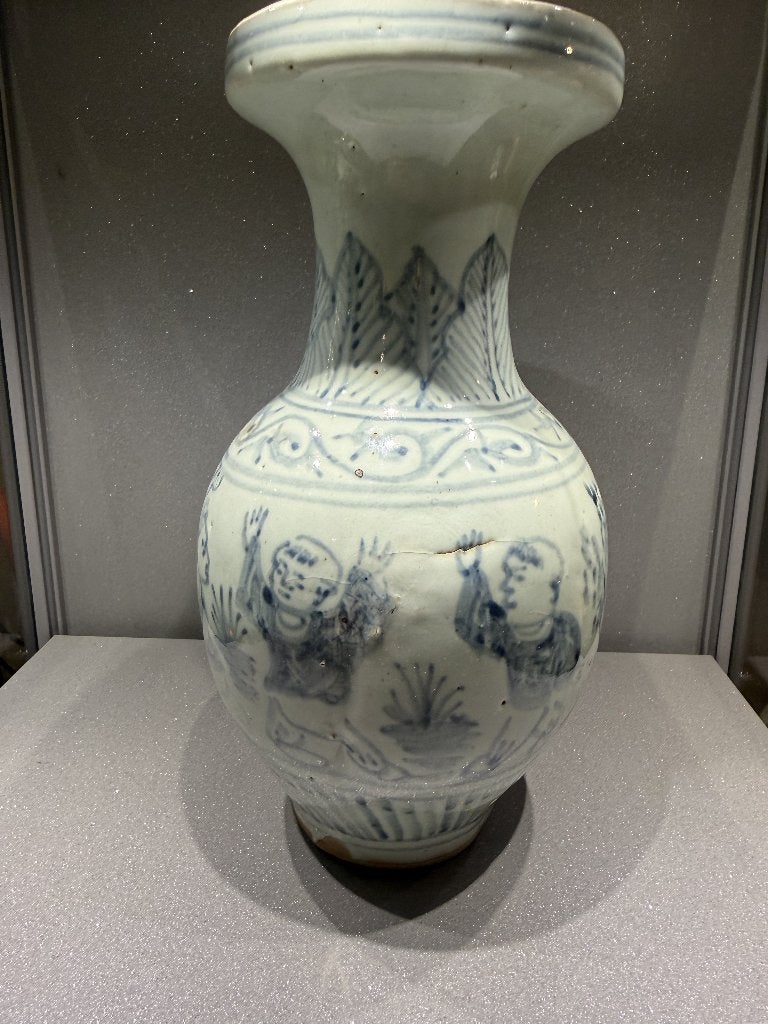 Antieke Chinese Blauwwitte Vaas met Kinderscène – Qing Stijl, Antiek en Kunst, Ophalen of Verzenden