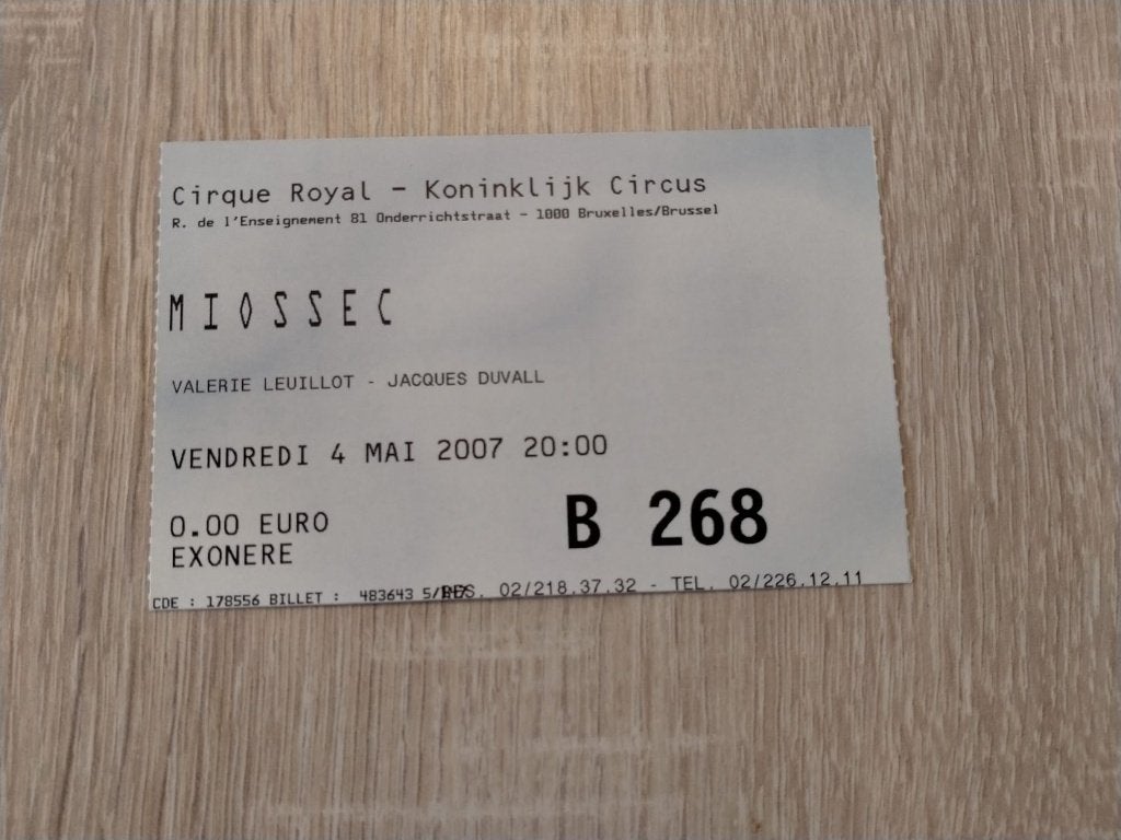 Ticket concert Miossec Cirque Royal 4 mai 2007, Enlèvement, Utilisé, Autres types