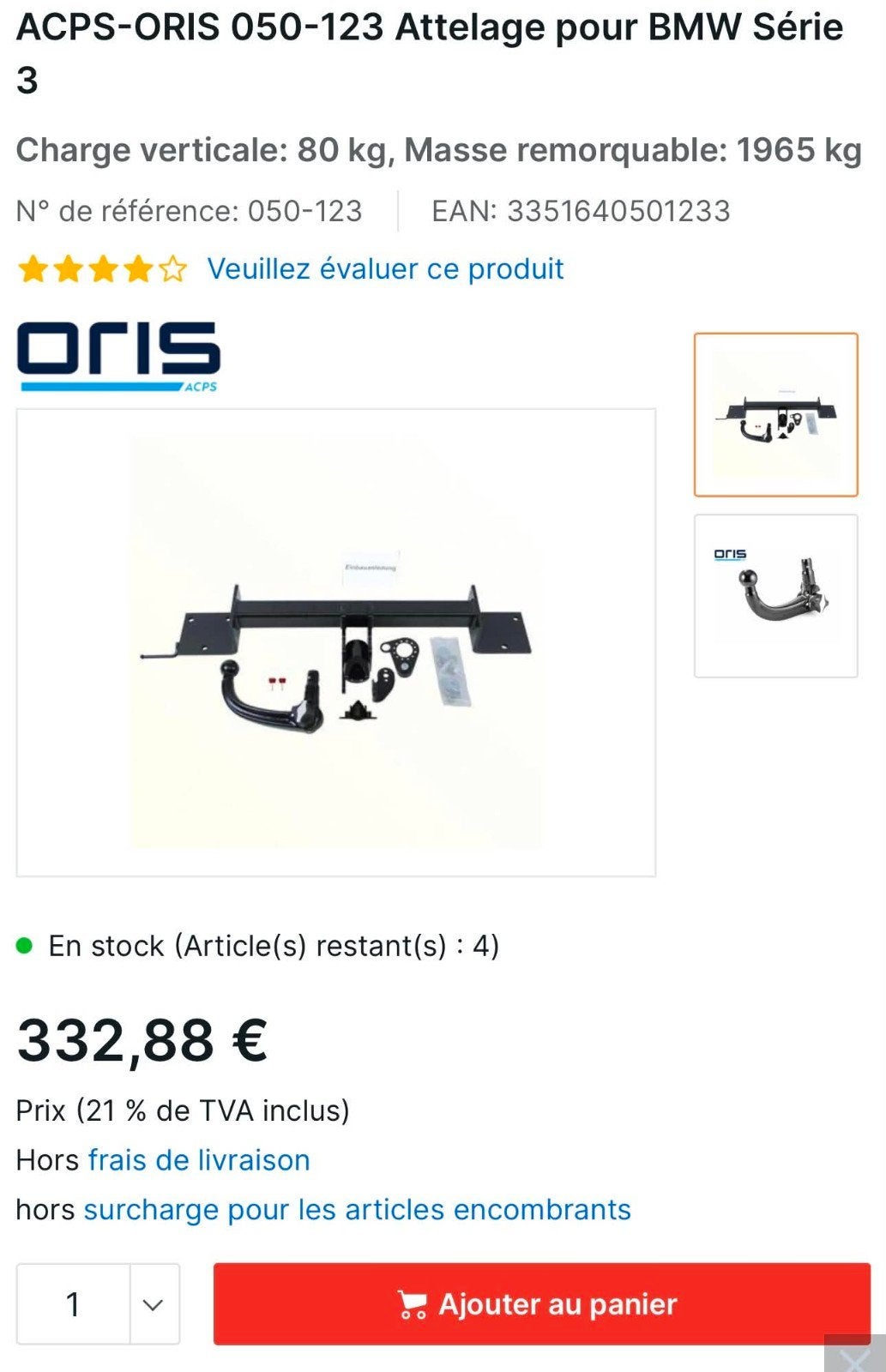 attache remorque bmw série 3 neuf + fesceau et boîtier