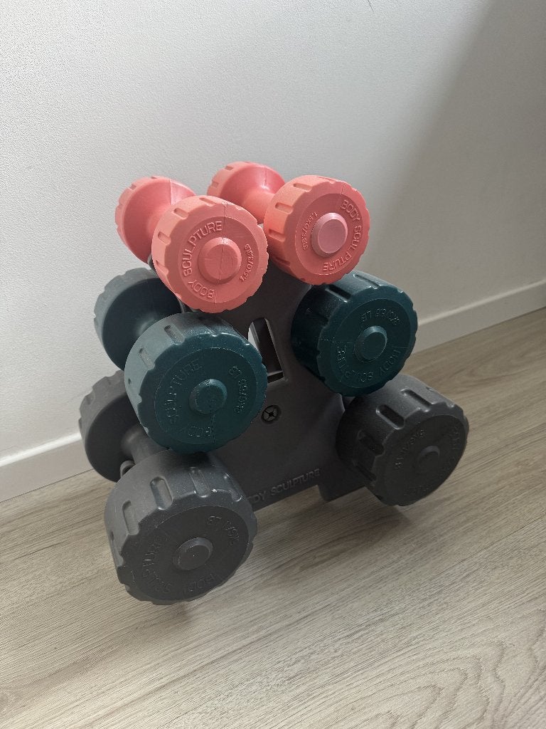 halterset 1,5kg, 3kg en 5kg met houder, Sport en Fitness, Fitnessmaterialen, Ophalen, Gebruikt, Benen, Halterset