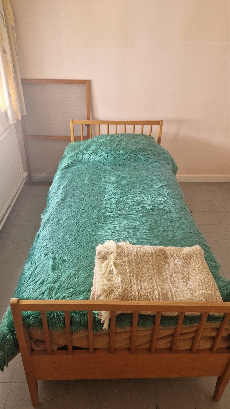 Lit 1 personne complet vintage 90x200 (Cadre bois + Sommier, Ophalen, 90 cm, Eenpersoons, 200 cm