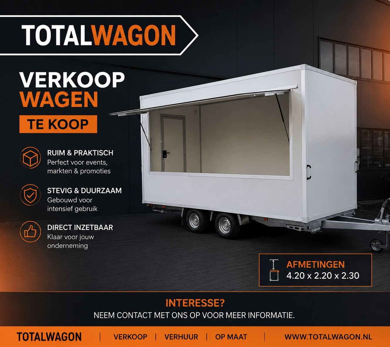 Te koop casco verkoopwagens uit voorraad enkel/tandem, Ophalen, Nieuw, Stirlingstraat 5 beek, Info@totalwagon.nl