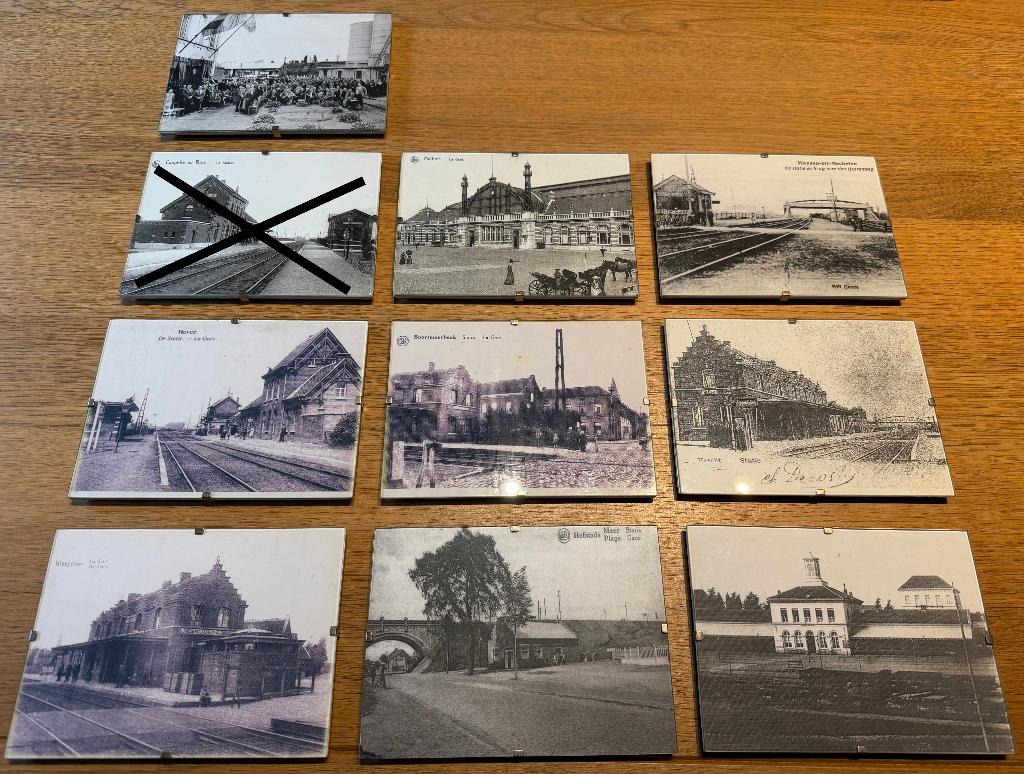 Oude stationsprints in kadertjes, Verzamelen, Spoorwegen en Tram, Gebruikt, Trein, Kaart of Prent, Ophalen of Verzenden