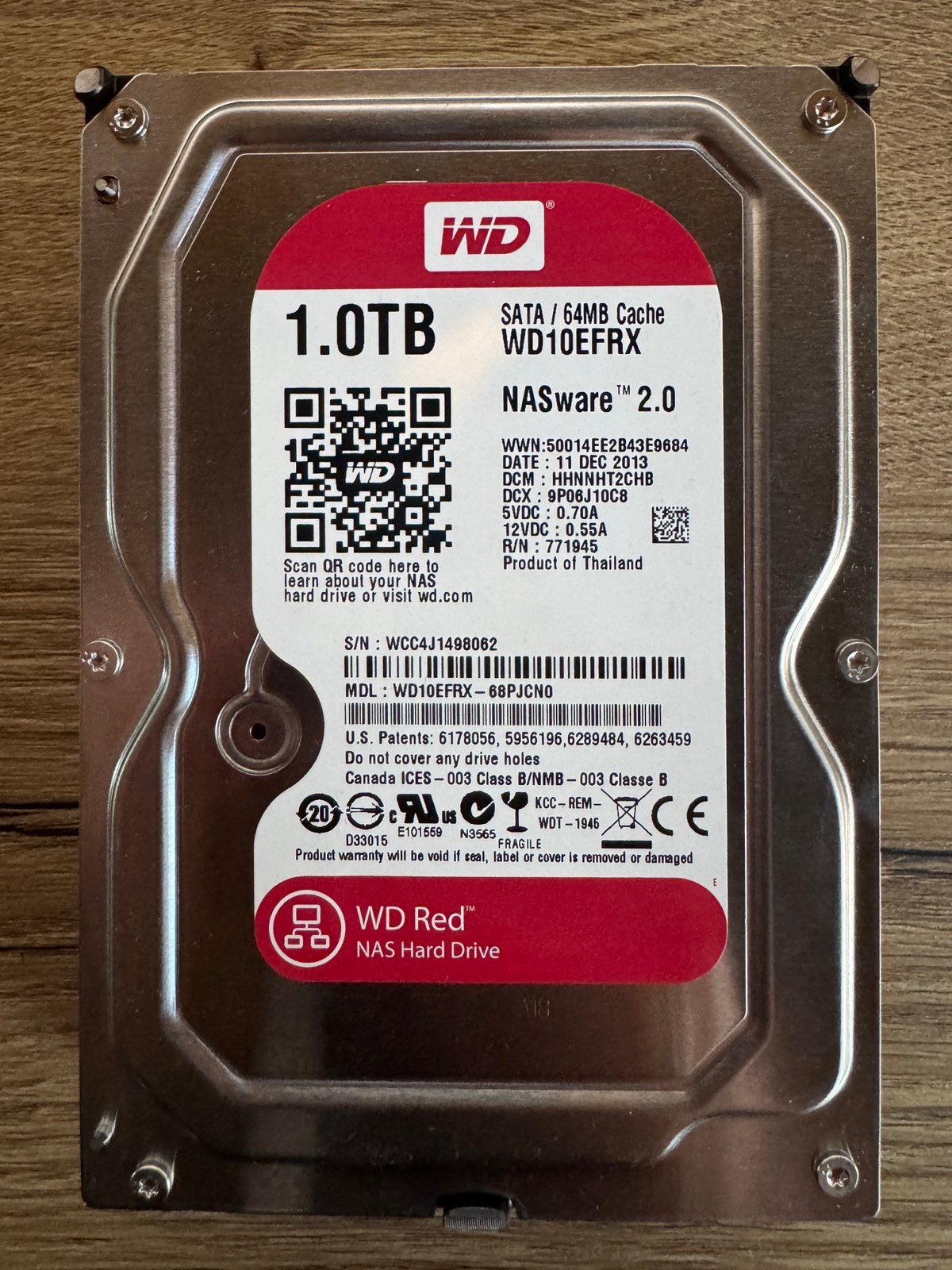 WD Red NASware HDD 1Tb, Computers en Software, Intern, Gebruikt, Ophalen of Verzenden, WD (Western Digital)