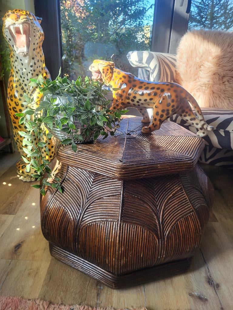 Mooie boho, vintage, rotan salontafel / bijzettafel, Antiek en Kunst, Ophalen