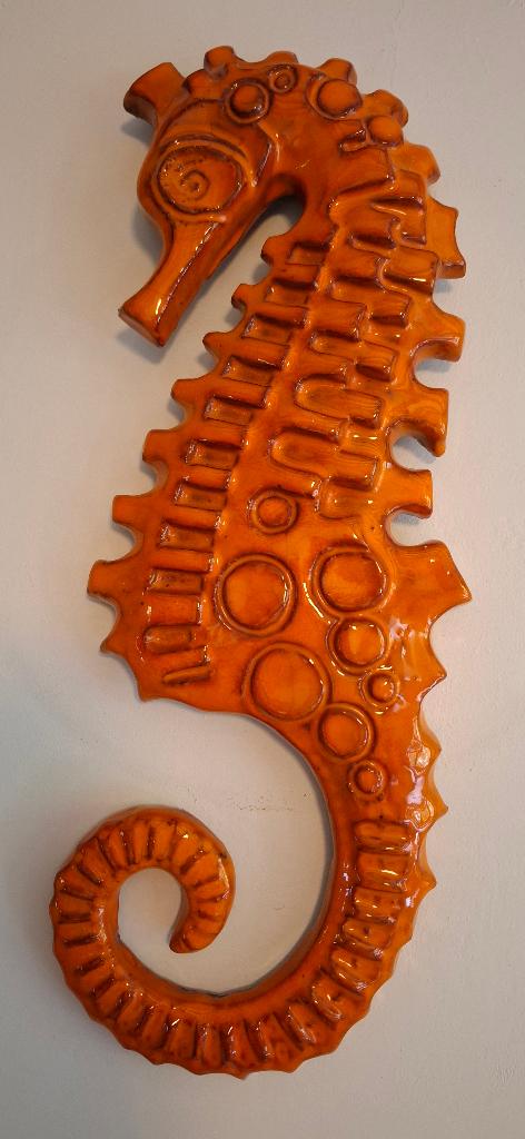 Vintage keramiek zeepaardje - F. Sanchez - oranje geglazuurd, Antiek en Kunst, Antiek | Keramiek en Aardewerk, Ophalen of Verzenden