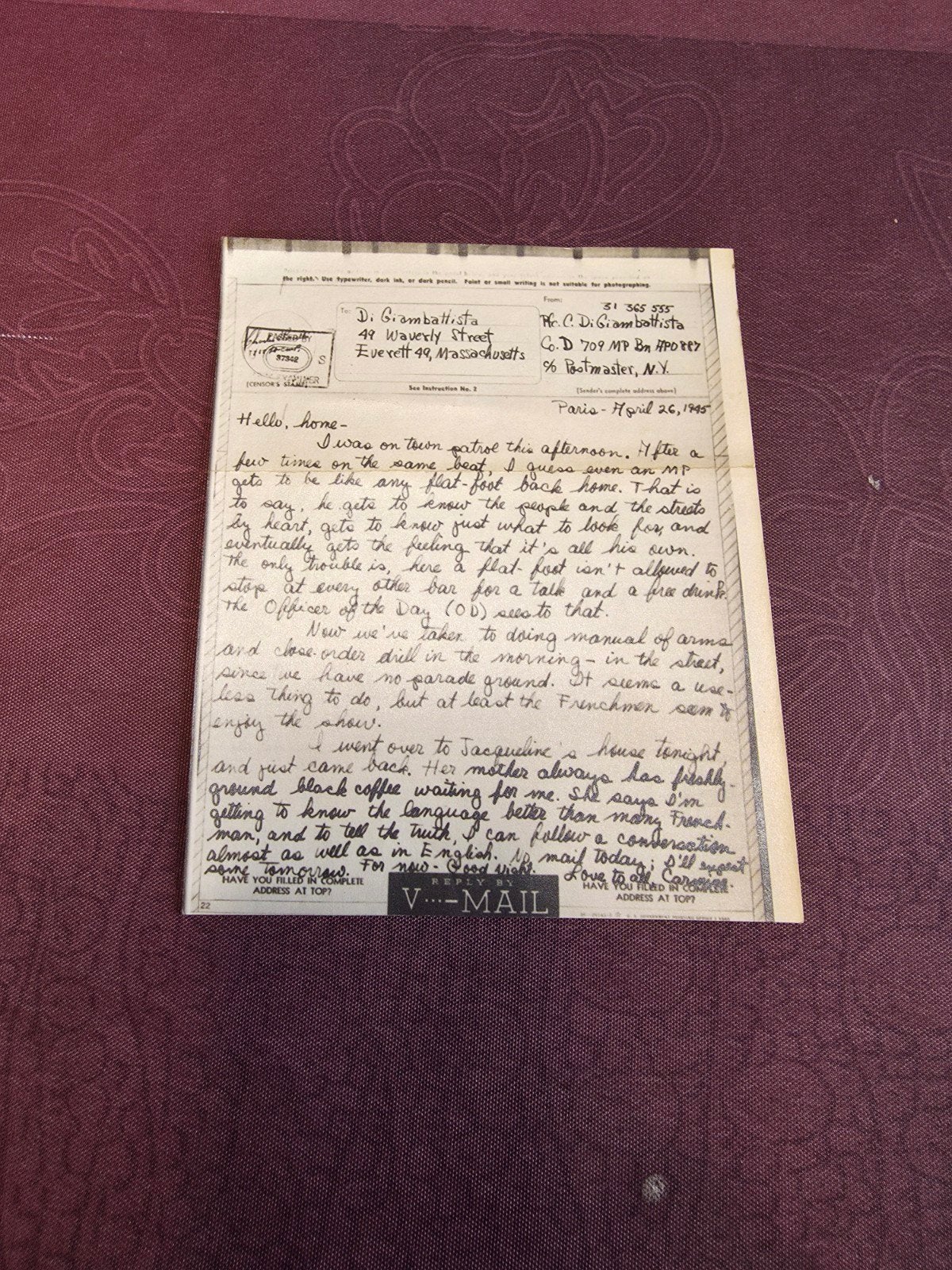 V-Mail-brief uit de Tweede Wereldoorlog — Soldat América, Ophalen of Verzenden