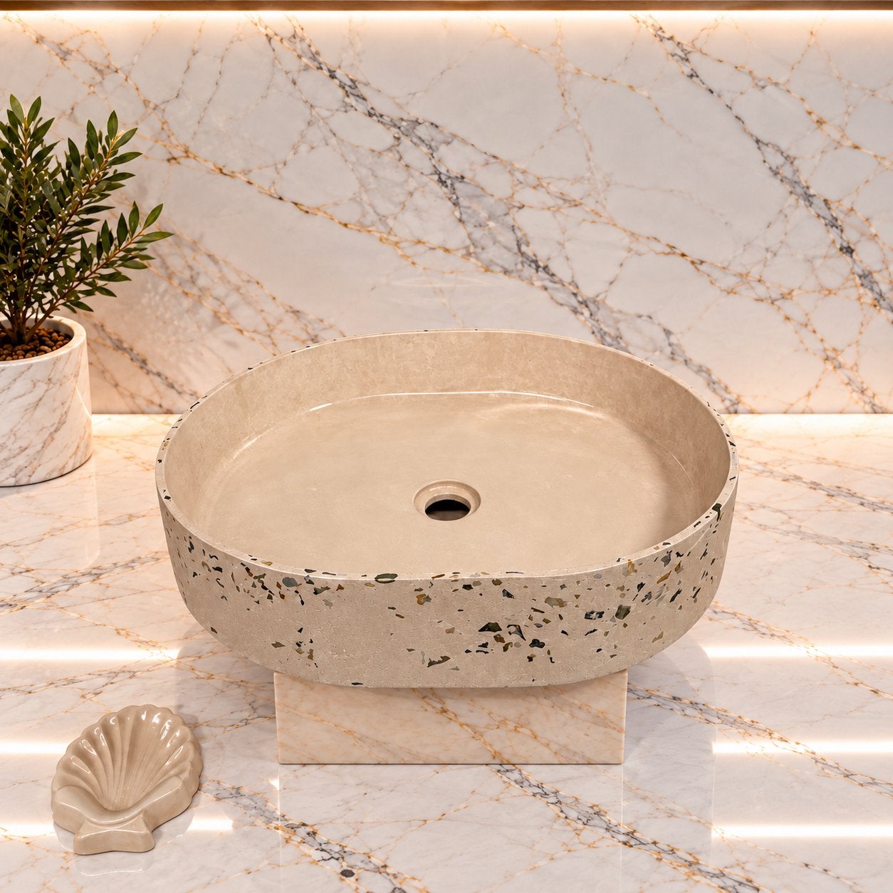 Lavabo/wasbak beige terrazzo, Doe-het-zelf en Bouw, Ophalen of Verzenden, Zo goed als nieuw