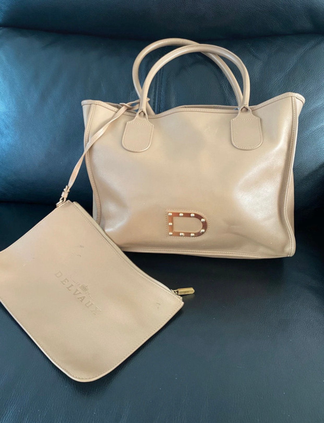 Delvaux tas met etui, Ophalen of Verzenden, Zo goed als nieuw, Beige