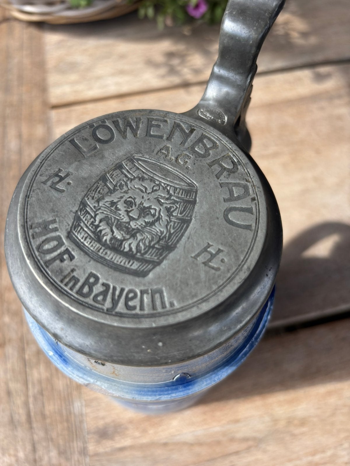 Löwenbrau Bierpul met tinnen deksel, Enlèvement, Comme neuf