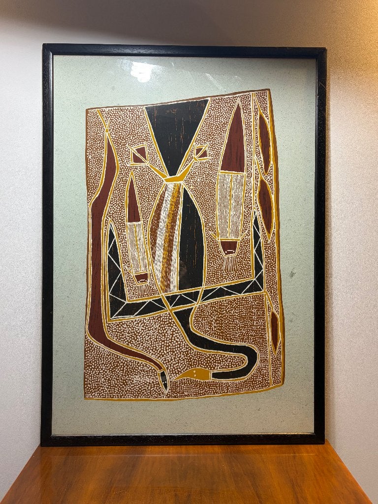 Groot Vintage Aboriginal Schorsschildering, Ophalen of Verzenden, Vintage, Handgeschilderd, Dieren