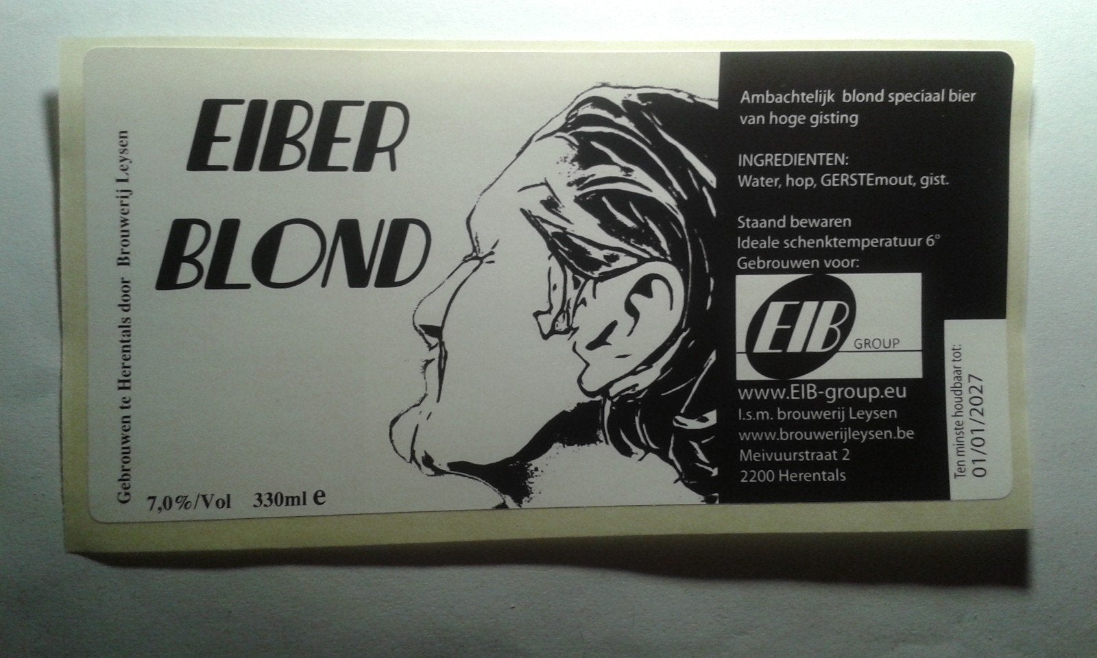 Étiquette de bière « Eiber Blond » (br. Leysen), Collections, Enlèvement ou Envoi, Neuf