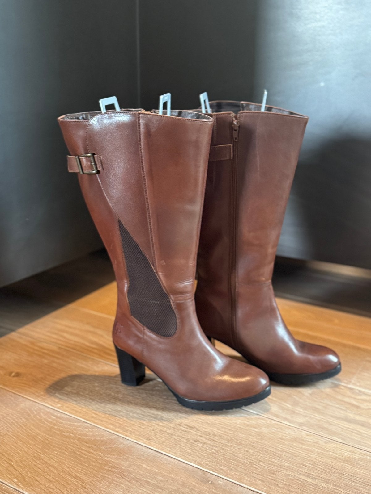 Bottes Ulla Popken en cuir marron, Enlèvement ou Envoi, Comme neuf, Brun, Bottes hautes