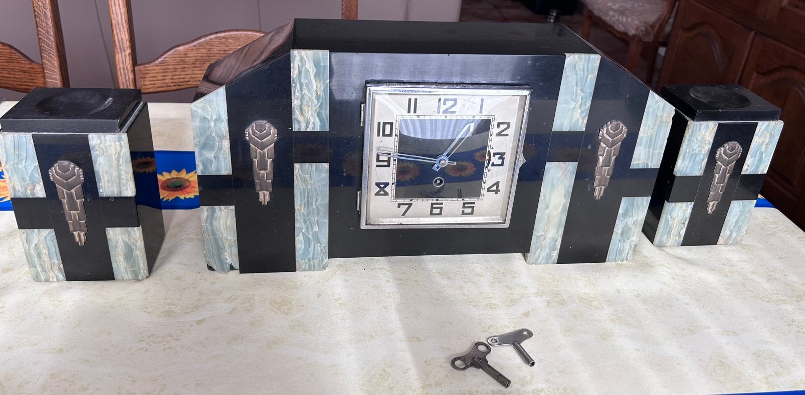 Antieke 3-delige Art Deco Klokkenset, Ophalen
