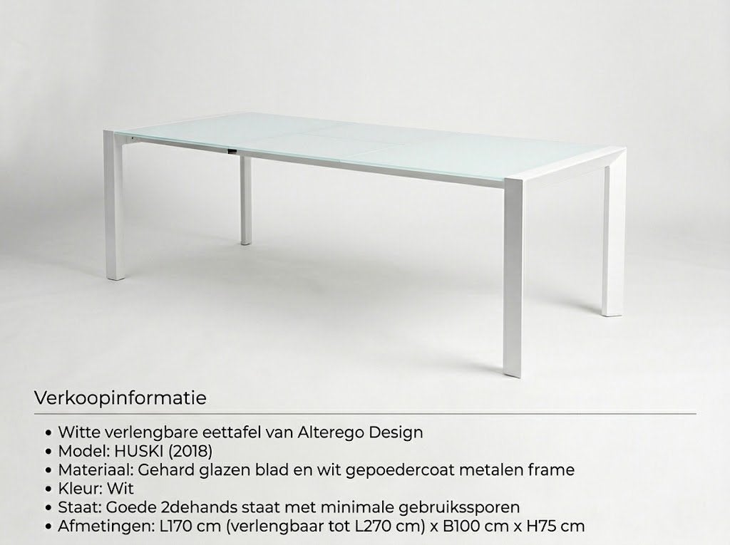 Witte uitschuivbare eettafel - Alterego Design HUSKI, 2018, Maison & Meubles, Enlèvement, Comme neuf