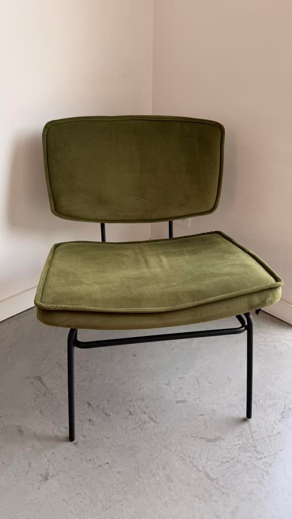 Lounge stoel fluweel groen, Enlèvement, Comme neuf