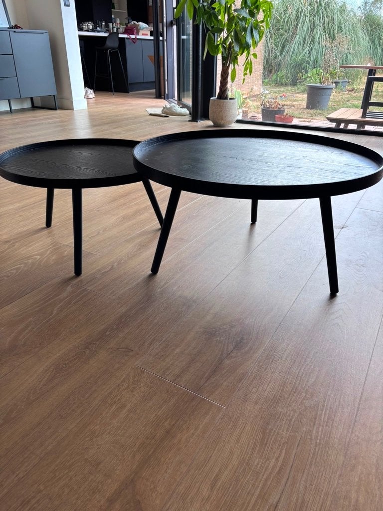 Set van 2 houten salontafels, Huis en Inrichting, Ophalen, Gebruikt, 50 tot 100 cm, Rond