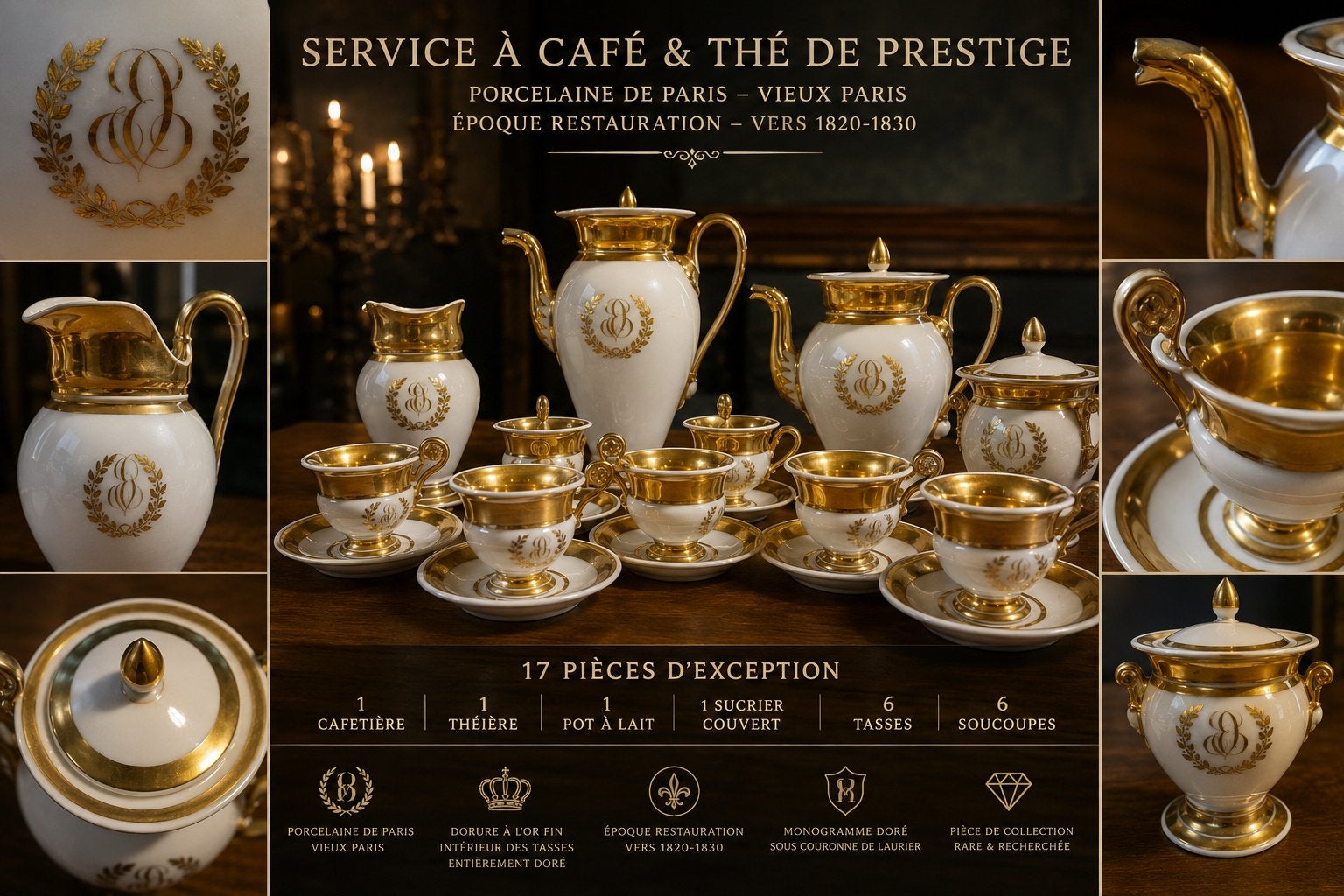 SERVICE À CAFÉ&THÉ « VIEUX PARIS »ÉPOQUE RESTAURATION, 1820, Enlèvement ou Envoi
