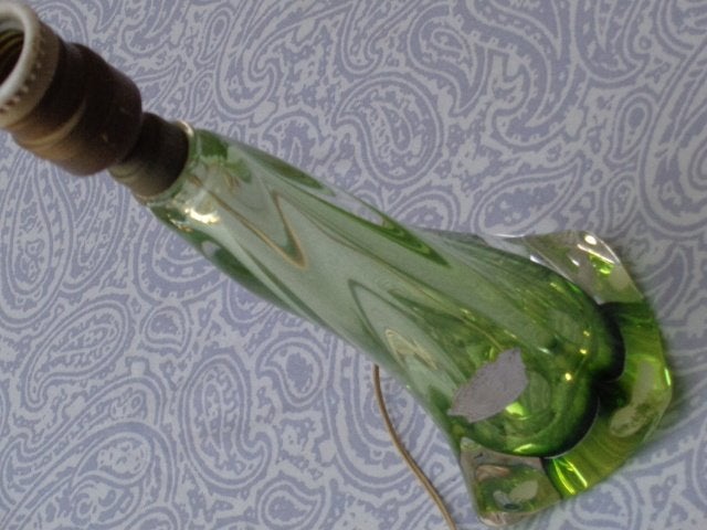 Pied de lampe en cristal vert Val Saint Lambert, Enlèvement ou Envoi