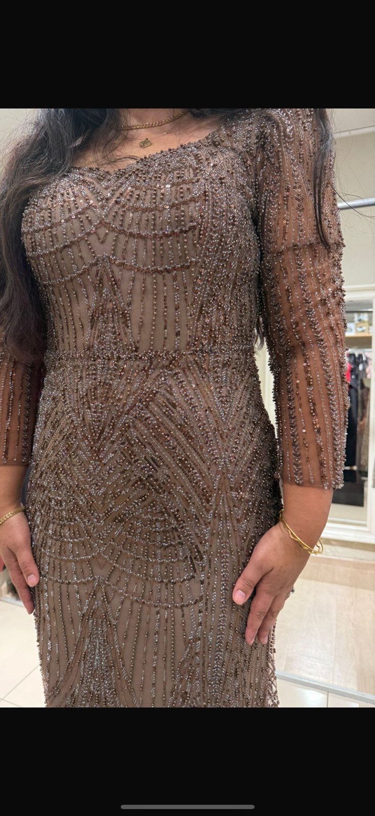 Elegante lange jurk met kralen –zeer goede staat, Kleding | Dames, Ophalen of Verzenden, Zo goed als nieuw, Maat 46/48 (XL) of groter