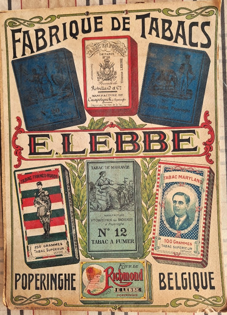 TOP reclame bord " Tabak E.Lebbe - Poperinghe - Jugend stil, Verzamelen, Merken en Reclamevoorwerpen, Ophalen of Verzenden, Gebruikt