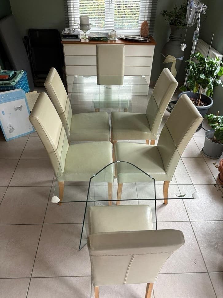 Grande table en verre + 6 chaises, Enlèvement, Utilisé, Moderne