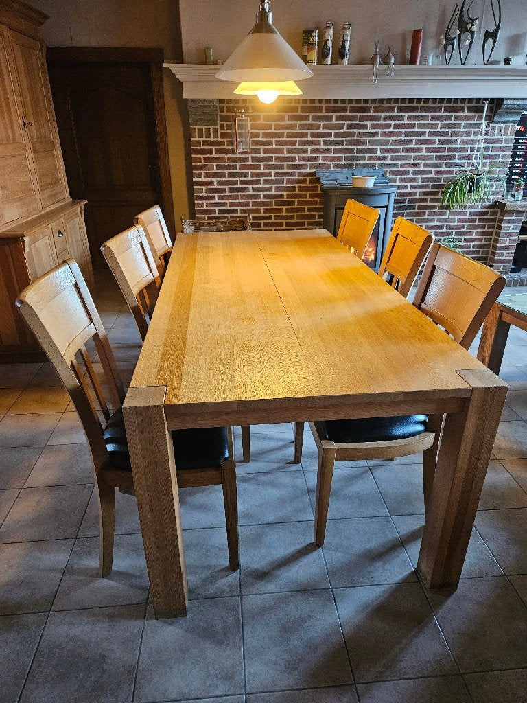 Stoelen en tafel + salontafel, Huis en Inrichting, Ophalen, Gebruikt, Stijl jaren 90 houten meubels, Bruin