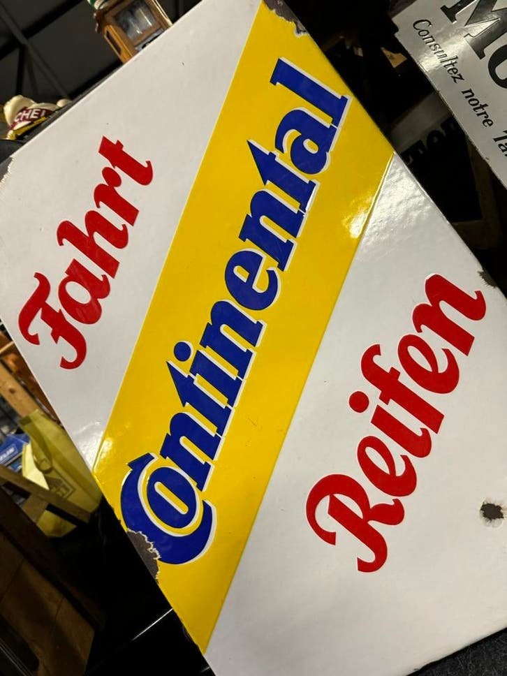 Vintage Continental Reifen Emaille Reclamebord
