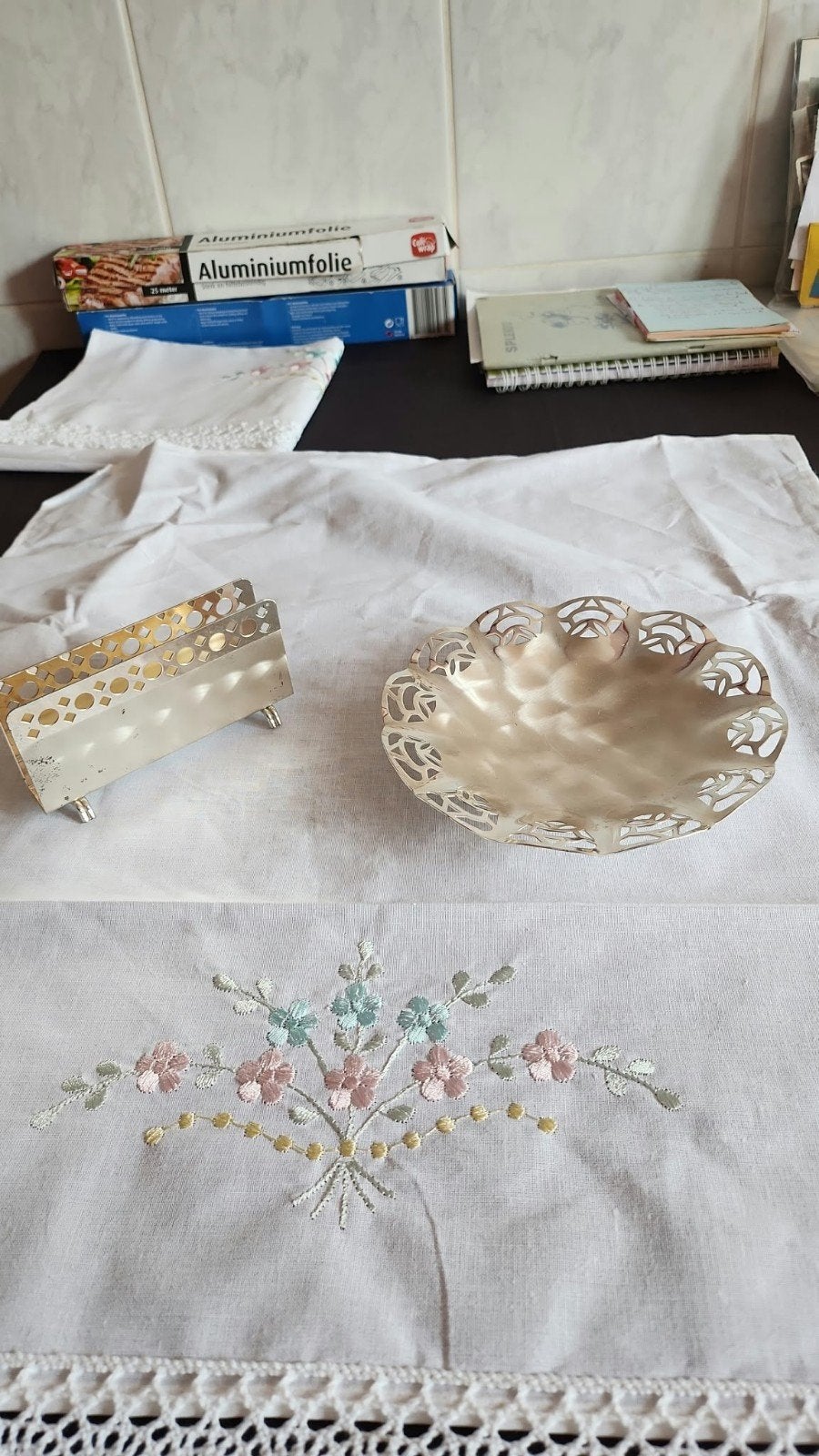Lot d'objets de table vintage en métal argenté (Porte-servie, Ophalen, Zilver