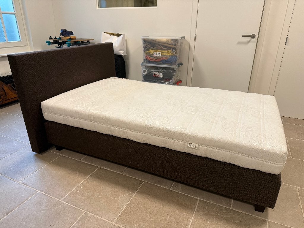 Velda Boxspring Bed 120x200cm met pocketverenmatras, Tissu, Queen size, Brun, Utilisé