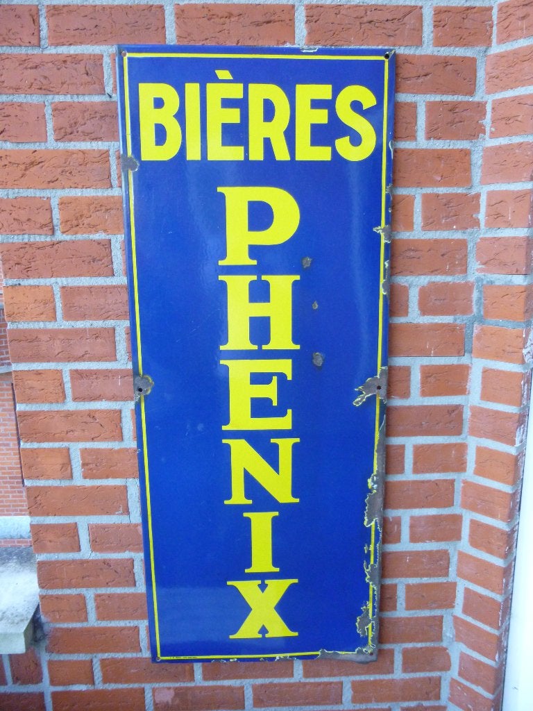 EMAILLE RECLAMEBORD"PHENIX BIERES"UIT 1932, Verzamelen, Ophalen, Gebruikt, Reclamebord