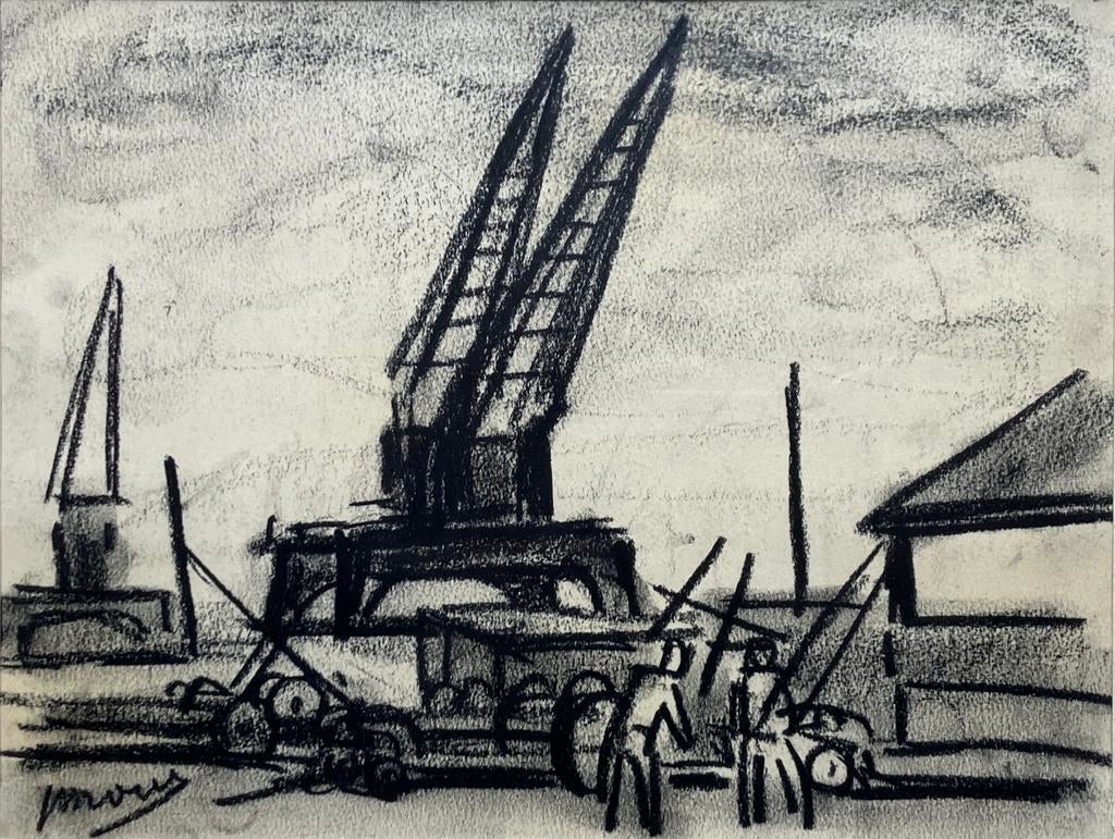 Houtskooltekening Jos Mous (1896-1968) De haven, Antiek en Kunst, Kunst | Etsen en Gravures, Ophalen
