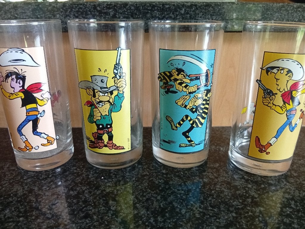 4 verres Lucky Luke (Pub. Agfa film - 1997)., Verzenden, Overige figuren, Nieuw, Gebruiksvoorwerp